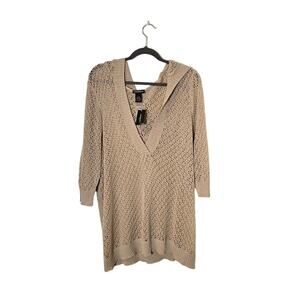 Lane Bryant NWT Women's Crochet Hooded Pullover Size 22/24 Tan Neutral Casual
